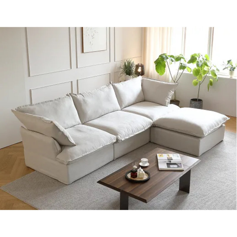 Canapé modulaire en velours 3 places Cielo Cloud Plus, Mélange de lin gris
