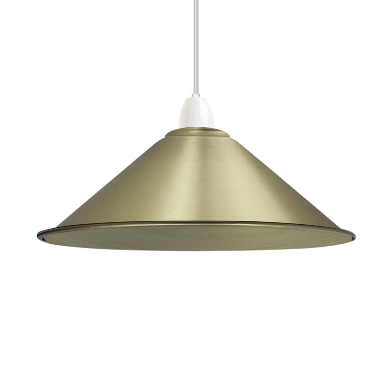 Vintage 10cm H Metal Cone Lamp Shade, Green Brass