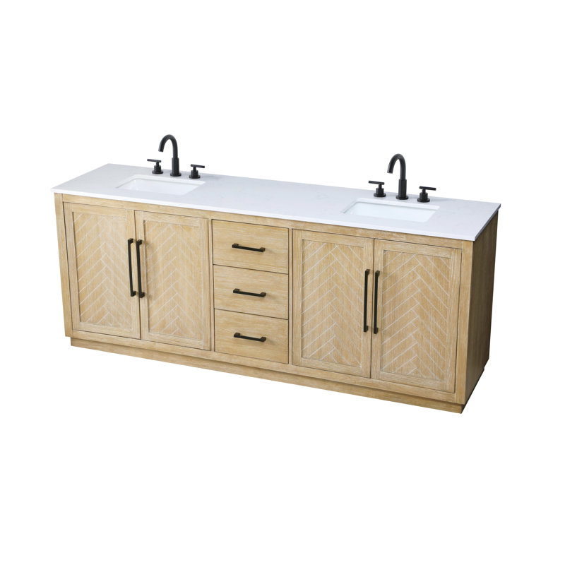 84 inch Double Bathroom Vanity, Linen Oak