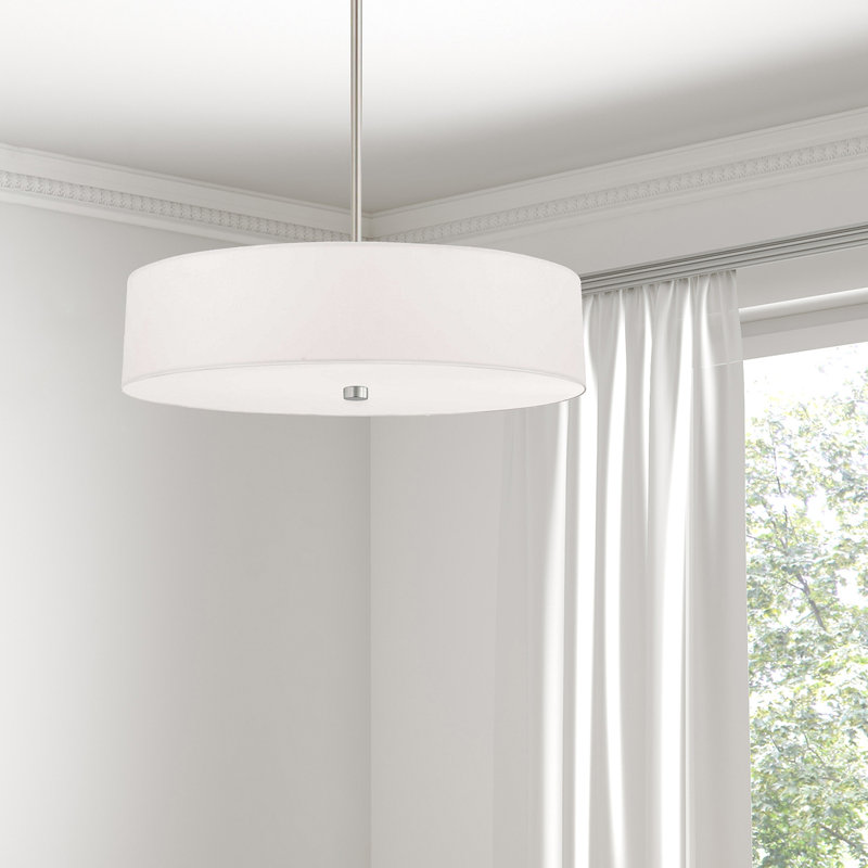 Tess 4 - Light Dimmable Drum Chandelier, White, Satin Chrome