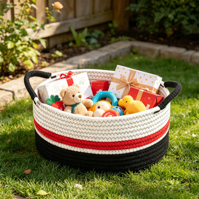 Panier-cadeau en corde de coton 12 po x 8 po x 5 po - Panier tissé à la main avec poignées et cellophane transparent