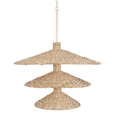 Hilton Head 15-Light 3-Tier Pendant - French Gold/Natural Seagrass