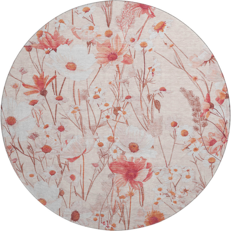 Premium Machine Washable Sykora AMF1500 Floral Rug, Round 8'