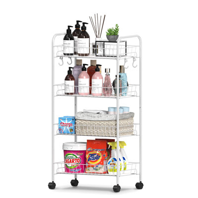 4-Tier Rolling Utility Cart with Removable Baskets,White