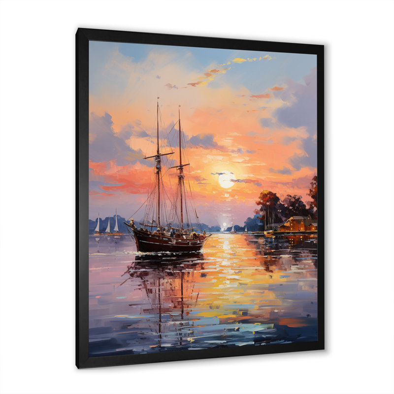 Pier and Dock Impressionist I - impression, H 44 po x l 34 po x P 1,5 po, Cadre photo noir