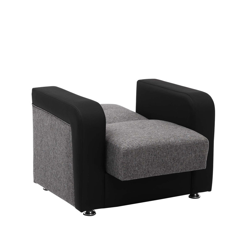 Fauteuil convertible en cuir avec rangement Ferrara, Gris / cuir noir