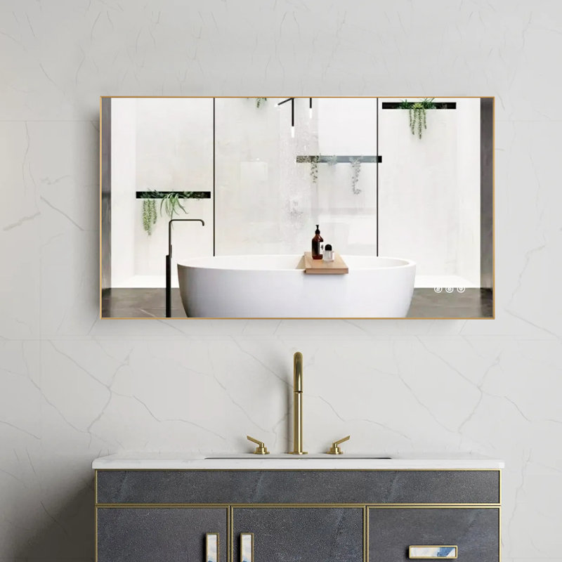 Miroir de salle de bain Albane, Or, 48 po x 24 po