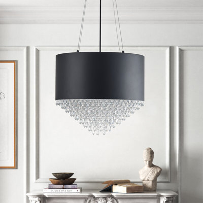4-lamp black crystal round adjustable iron pendant light