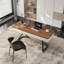 Bureau d'écriture moderne 63 po, bureau en bois brun, 2 tiroirs, pieds en acier inoxydable
