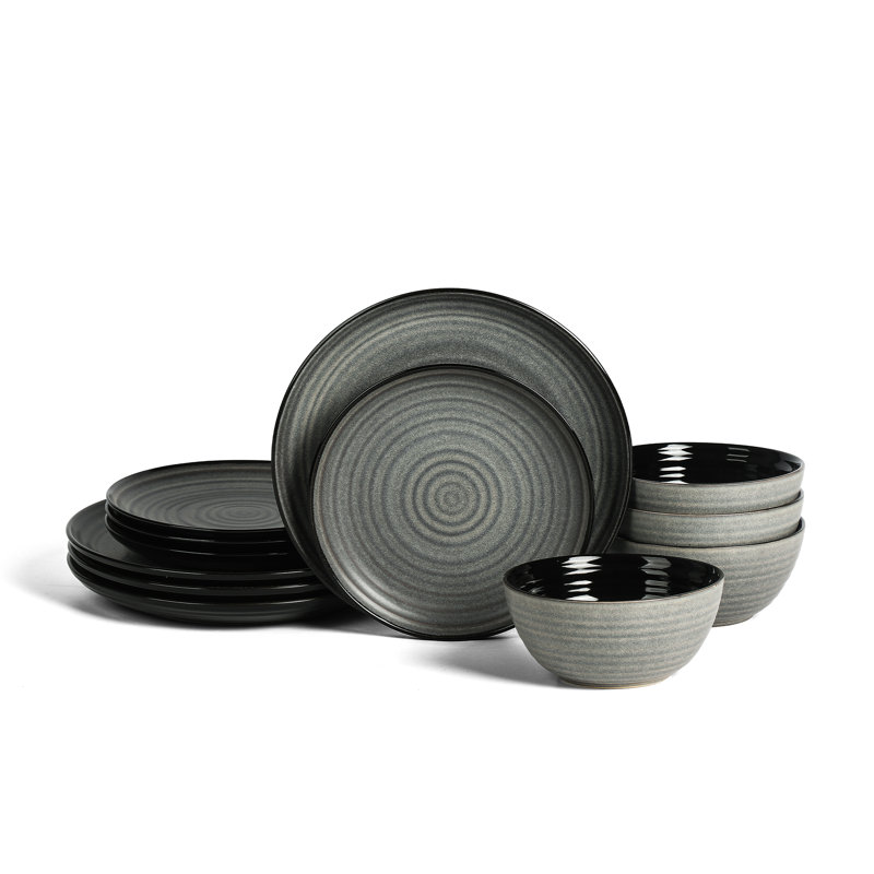Stone Lain Dua 12-Piece Dinnerware Set Stoneware, Black