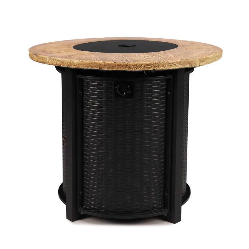 30 Inch Outdoor Round Propane Fire Pit Table, 50,000 BTU Iron Gas Fire Pit with Lid, w/Glass Stones & Rain Cover