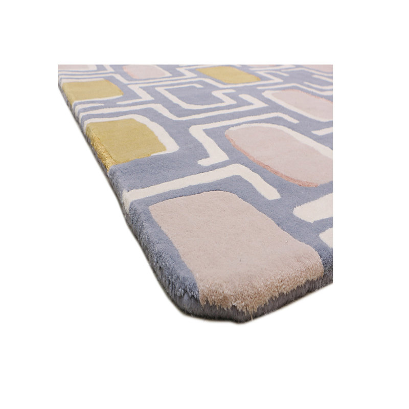 Blue Geometric Tufted Wool and Viscose 8' x 10' Rug