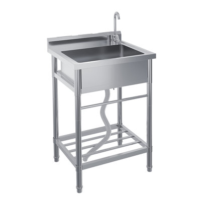 24" Stainless Steel Utility Sink with Faucet, Commercial Free Standing Single Bowl Kitchen Sink with Storage Rack & Legs for Garage, Restaurant, Outdoor