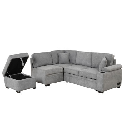 84.75" Sleeper Sofa With Storage Ottoman For Living Room
