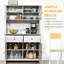 Armoire de garde-manger avec rangement supplémentaire pour casseroles Pots, 63,5 po de hauteur, 4 tablettes, tiroirs, gris cendré, maximise l'espace de la cuisine, portes en verre encadrées, comptoir à micro-ondes ouvert
