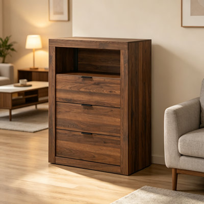 Commode 1 pièce de style contemporain avec tablette ouverte, joints à queue d'aronde anglaise et poignées à doigts, parfaite pour les chambres à coucher modernes