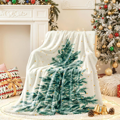 2025 Christmas Blanket, Christmas Decorations Gifts for Women, Flannel Fleece Winter Holiday Blanket, Fluffy Cozy Soft Christams Throws for Couch Sofa Bed, ChristamsTree Pattern, White, 40" X 50"