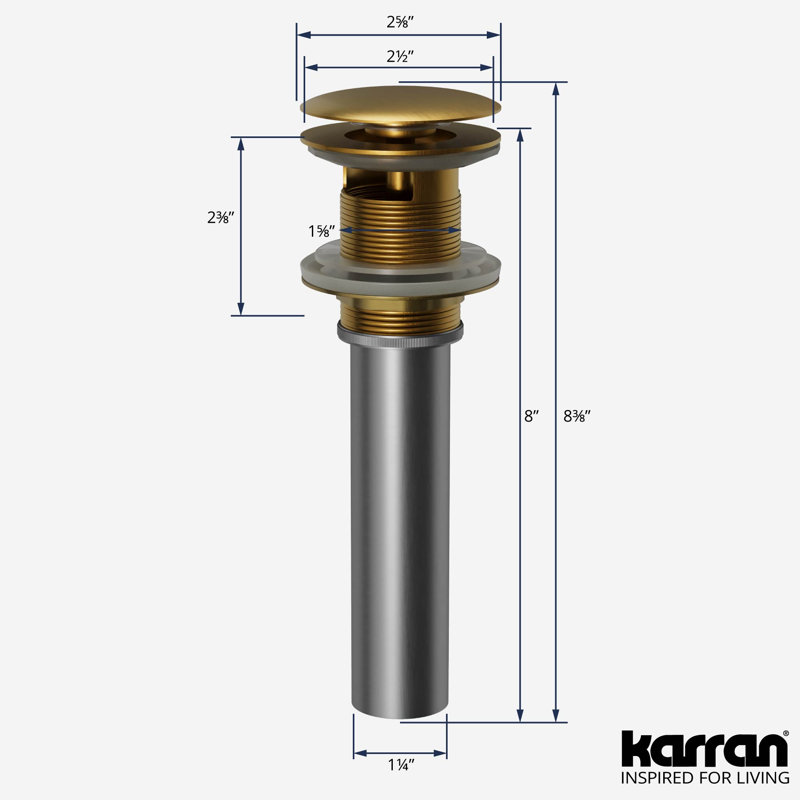 Karran PUOF25 Pop-Up Vanity Bowl Drain with Overflow, Gold