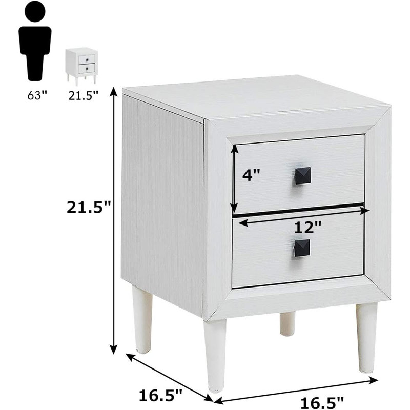 Table de chevet 2 tiroirs Dugazon, Blanc, Individuel