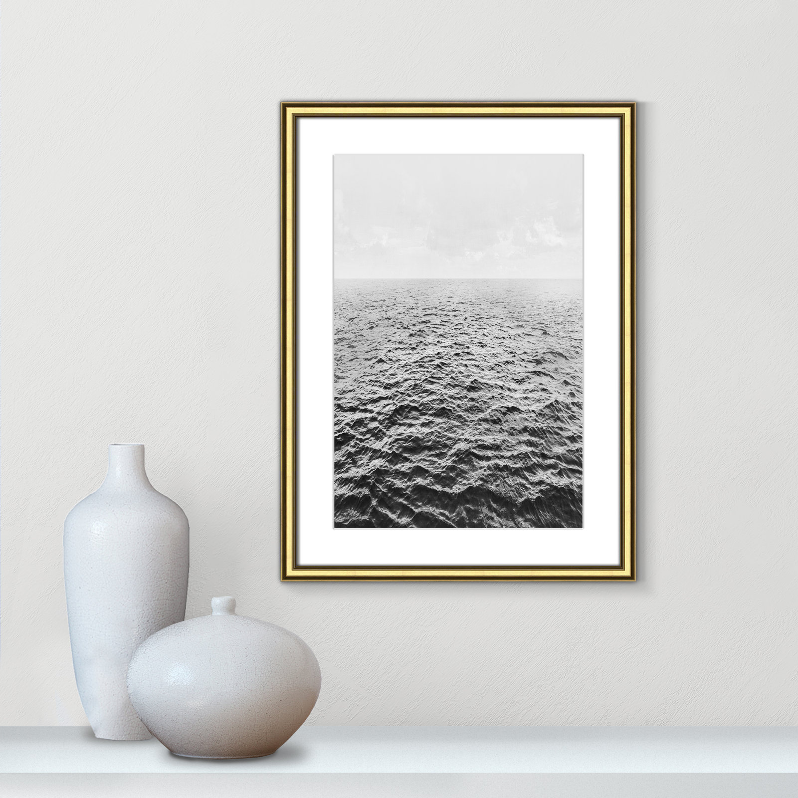 Anali "Rolling in" Print by Mike Calascibetta, 18.25" W x 24.25" H x 0.875" D, Gold