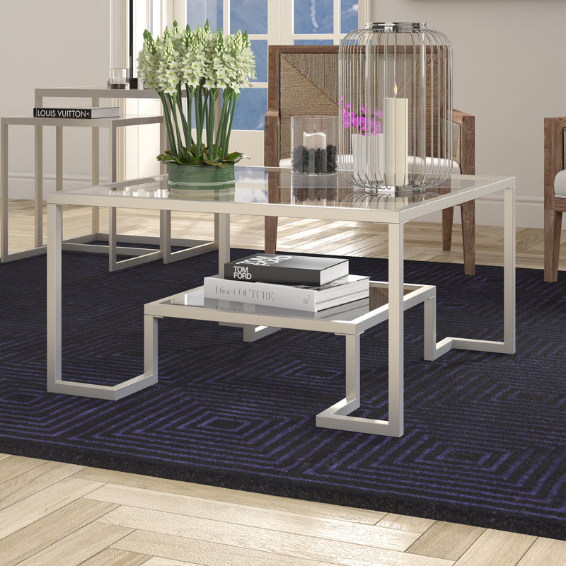 Table basse avec rangement Athena, Nickel satiné