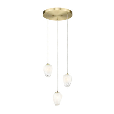 Lustre 3 lumières doré avec abat-jour en verre blanc