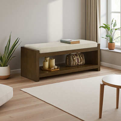 Accent Bench With Lower Shelf Shoe Rack, Padded Seating Bench For Living Room, Modern Compact Bed End Bench With Storage For Bedroom Seating, Removabl