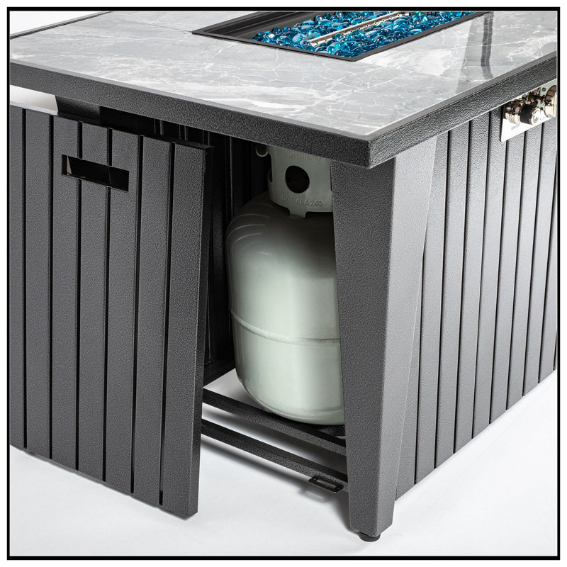 42'' Propane Gas Fire Pit Table, 50000 BTU Rectangular Steel Fire Pit With Glass Wind Guard For Outside Patio Deck Garden Courtyard -Grey