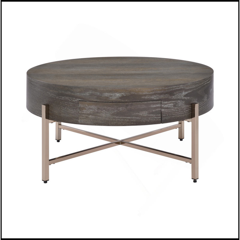 Table basse à tambour avec 1 tiroir, brun clair et champagne