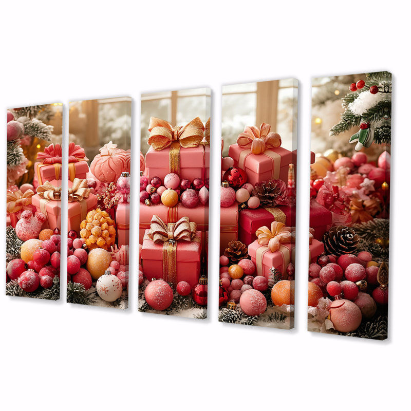 Rose et or, cadeau de Noël Palace - ensemble d'art mural de Noël, H 28 po x l 60 po