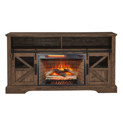 60 Inch Electric Fireplace  Entertainment Center With Door Sensor-Reclaimed Barnwood Color