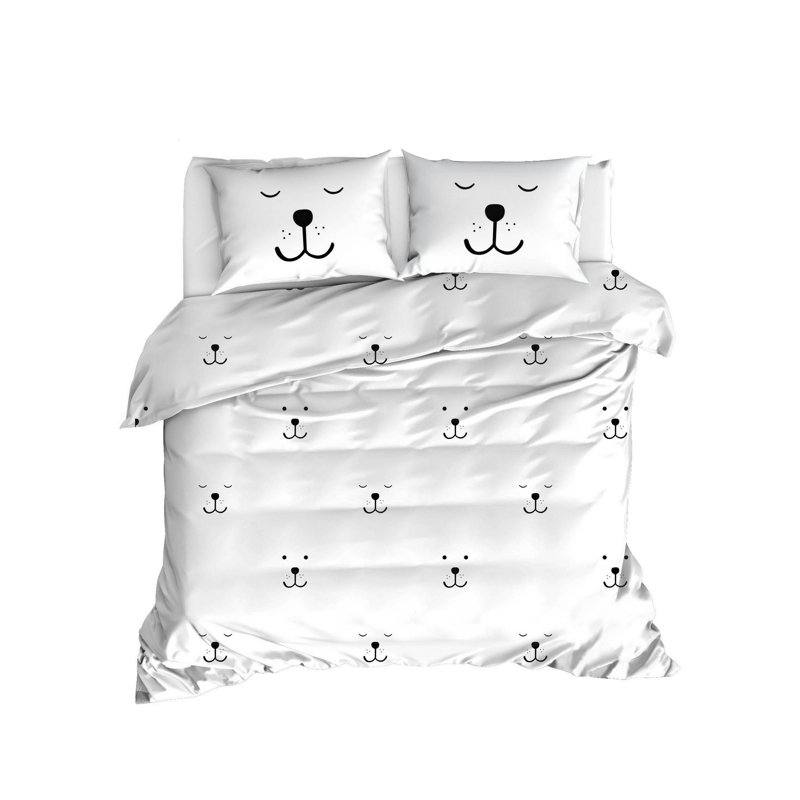 Ensemble de housse de couette 100% coton blanc / noir Kropp, Housse de couette très grand + 2 taies d'oreiller