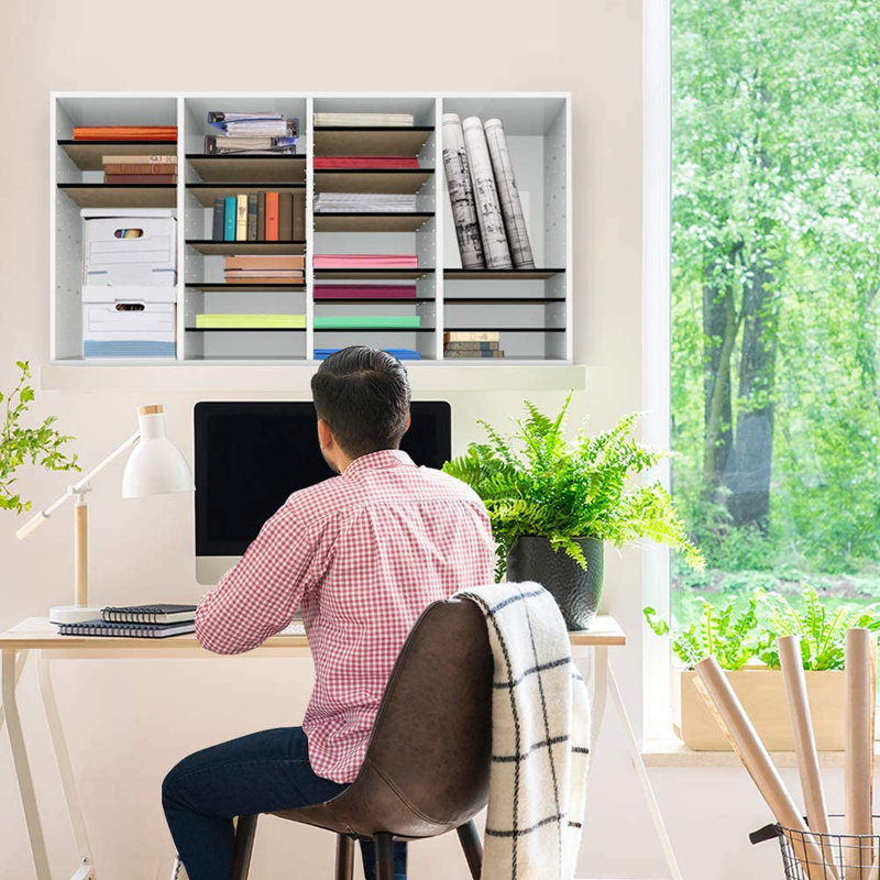 White Medium-Density Fiberboard Adjustable 36-Compartment Literature Organizer