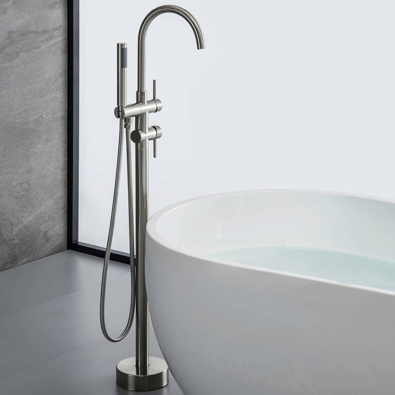 2 Handle Freestanding Tub Filler with Diverter, Brushed Nickel