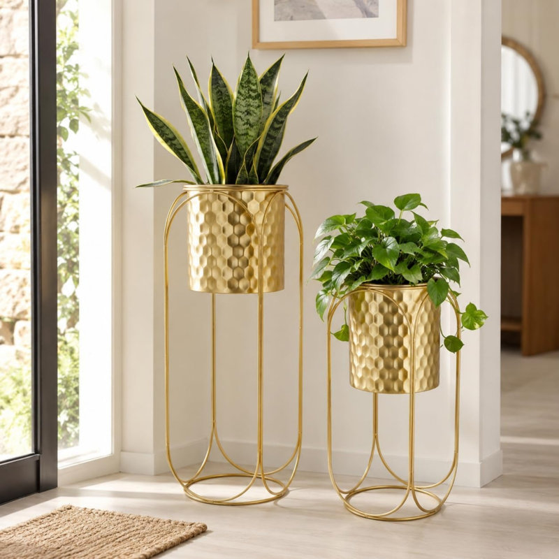 Set of 2 Indoor Outdoor Decorative Planters with Stand for Garden