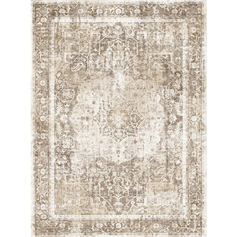 Tapis gris / beige délavé à la machine Octavia, olive Octavia, Rectangle 8 pi x 10 pi