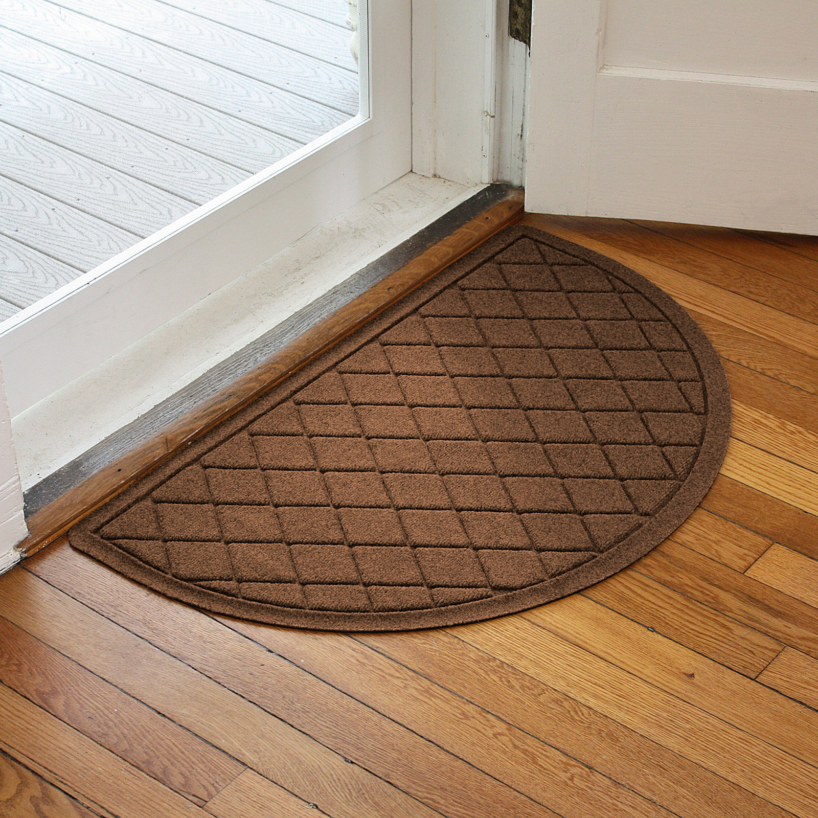 WaterHog Non-Slip Indoor/Outdoor Doormat, Dark Brown, Semi-Circle 24" x 39"