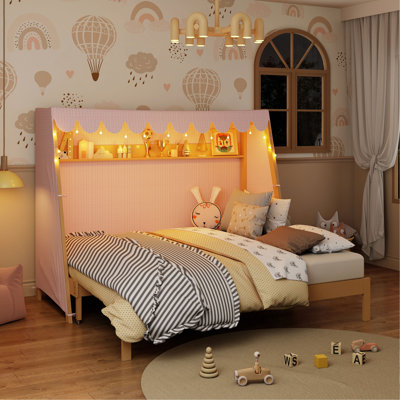 Twin XL House Bed with Twin XL Trundle, Shelf, Tent and Light