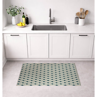Traditional Japanese Wave Low Profile Kitchen Mat