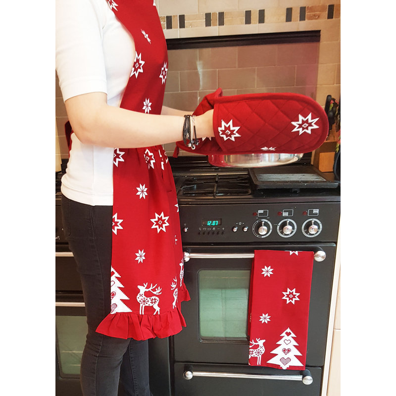 Christmas Animal Print Bib Apron, Red