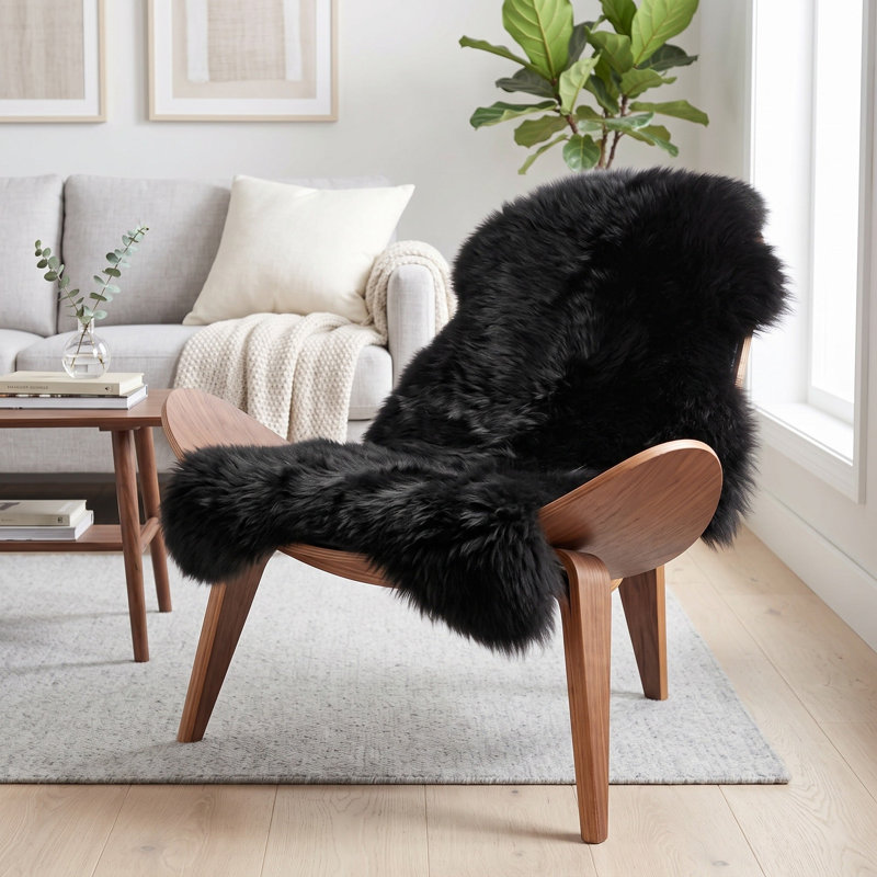 Tapis noir en peau de mouton Bershire, 2' x 3'