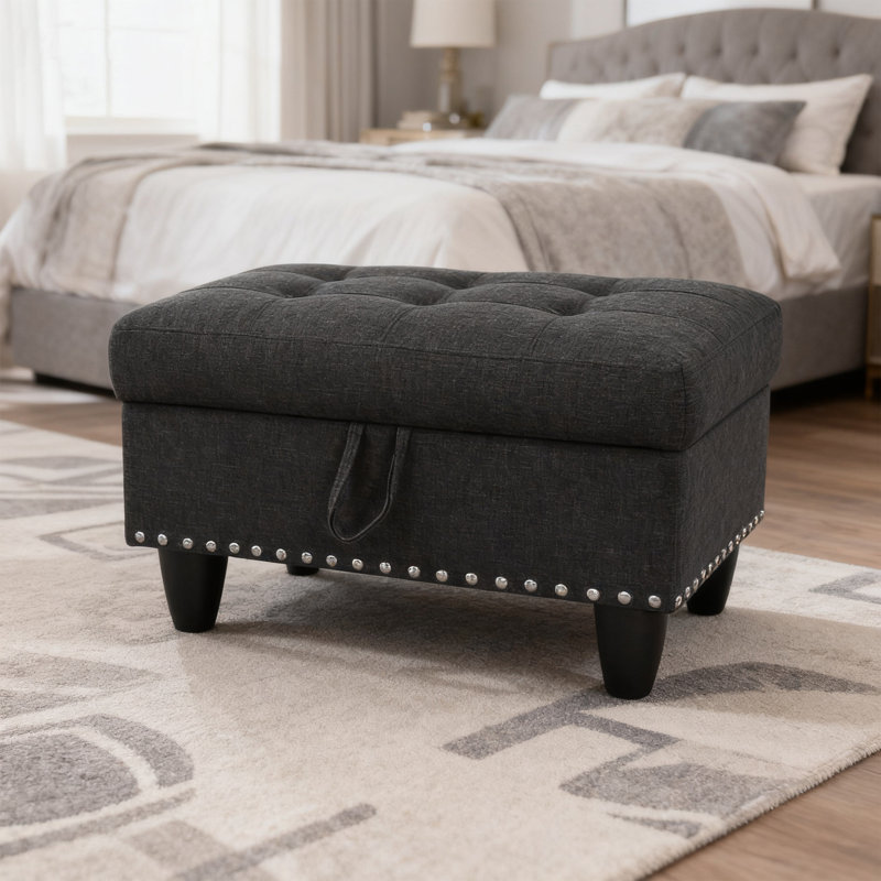 28.5"W Upholstered Ottoman, Black