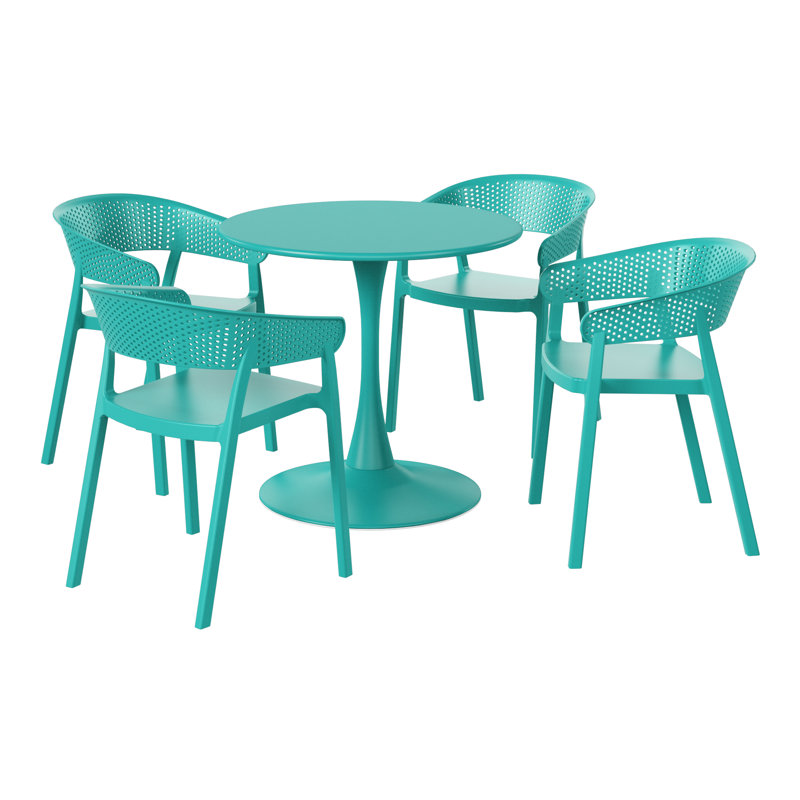 4-Person Outdoor Round Dining Set, 29" H x 31.5" W x 31.5" D, Teal, 4