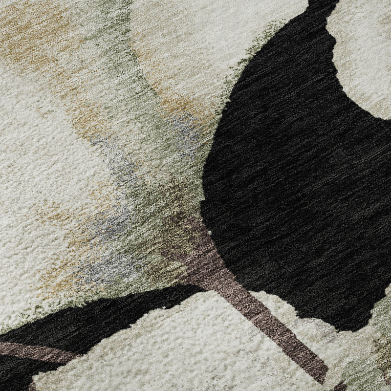 Tapis floral lavable à la machine de qualité supérieure Mayfield AMF2405, Noir, Tapis de couloir 2 pi 3 po x 7 pi 6 po