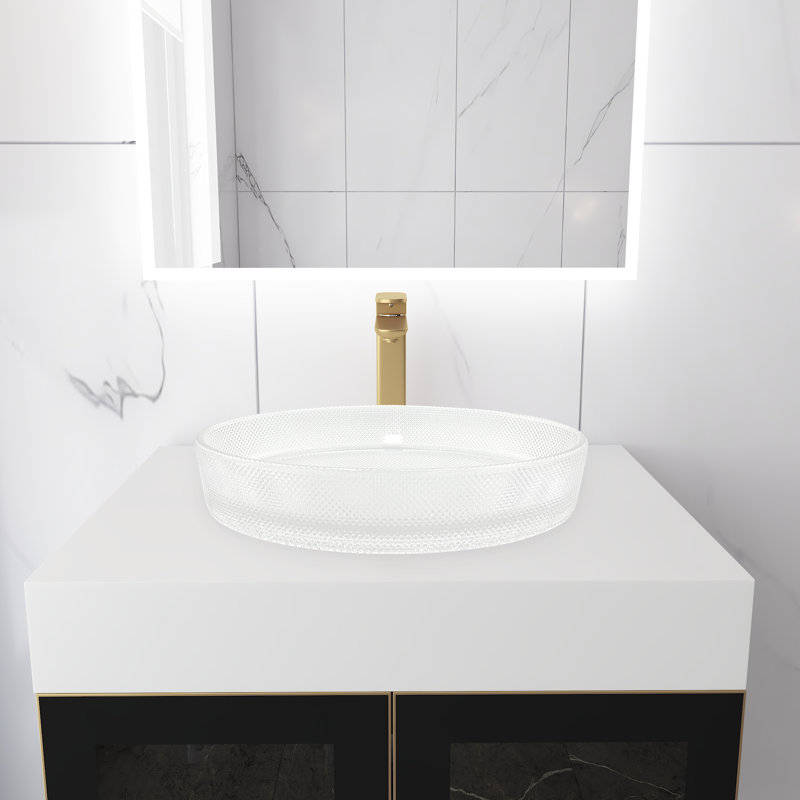 Modern Luxury Wall-mounted Vanity With 36" Solid Surface Top And Oval Glass Vessel Sink, Clear