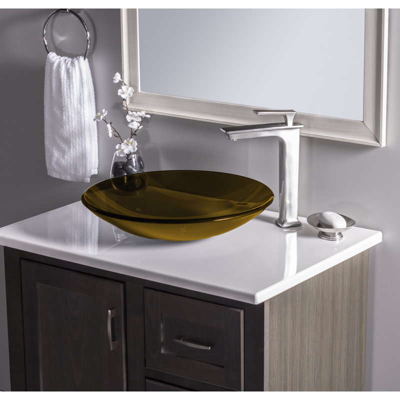 Novatto 18'' Glass Circular Bathroom Sink, Tea