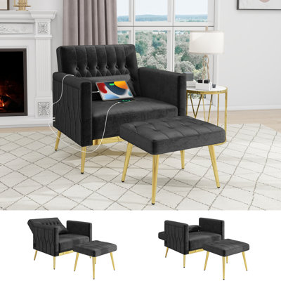 Velvet Armchair with Footstool