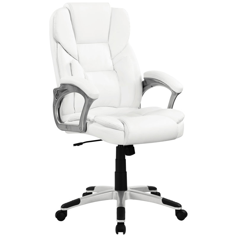 Chaise de bureau blanche rembourrée blanche avec fonction pivotante, base et dossier confortable, assise