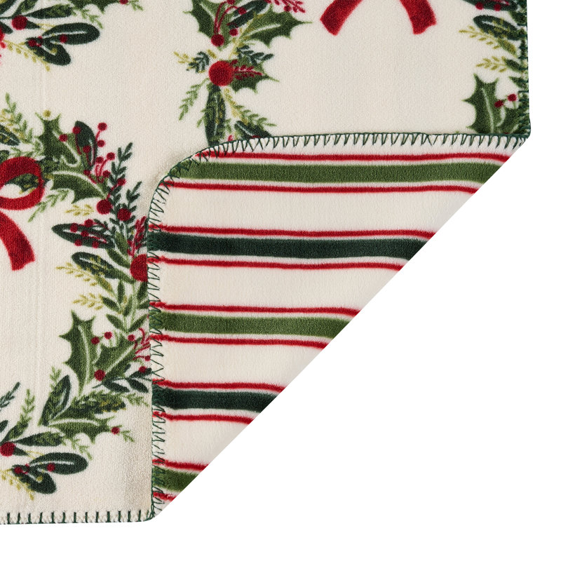 Hallmark Wreath 50" x 70" Reversible Plush Holiday Throw Blanket
