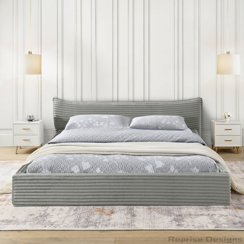 Structure de lit rembourrée avec tissu chenille et structure unie, Gris foncé